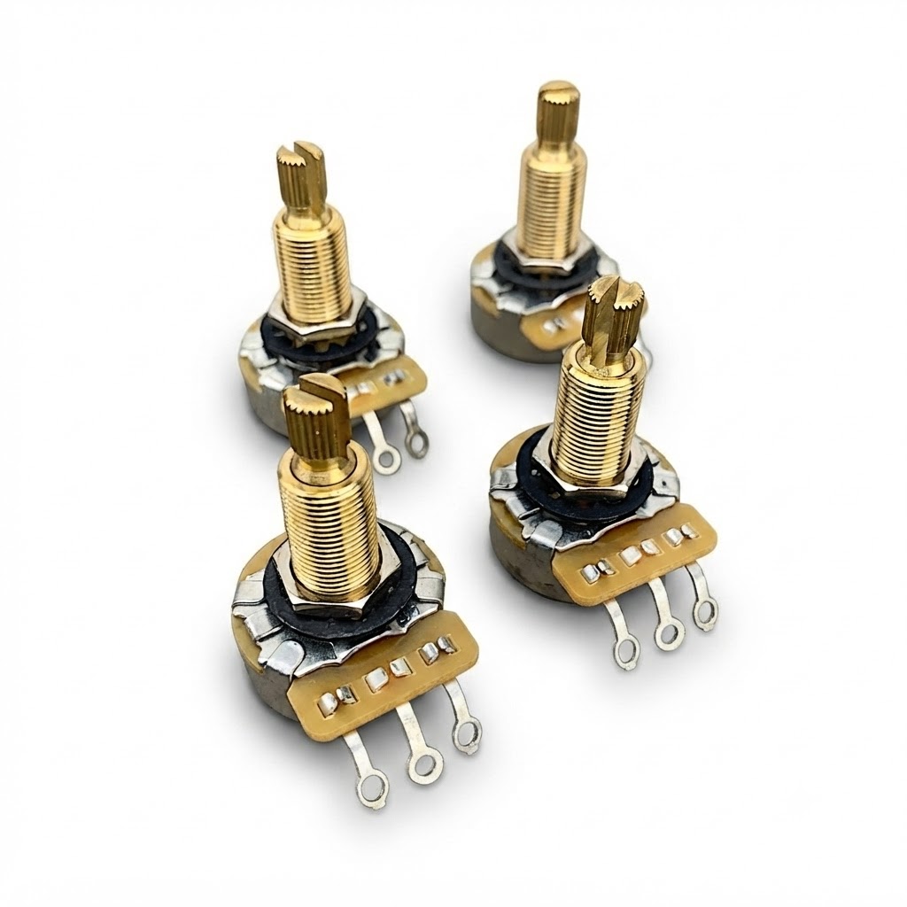 Long CTS Potentiometers Logarithmic for Electric Guitars (Audio) - Set of 4 - R-VC500KA-SP-L-SET