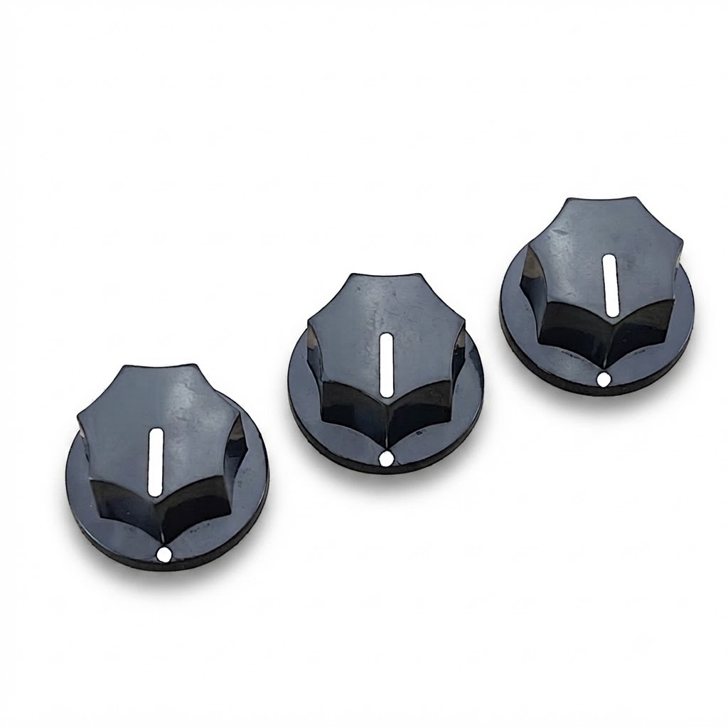 Guitar Pedal Knob Set - Small MXR Style 0.78” Diameter - Black - BTN-B00B