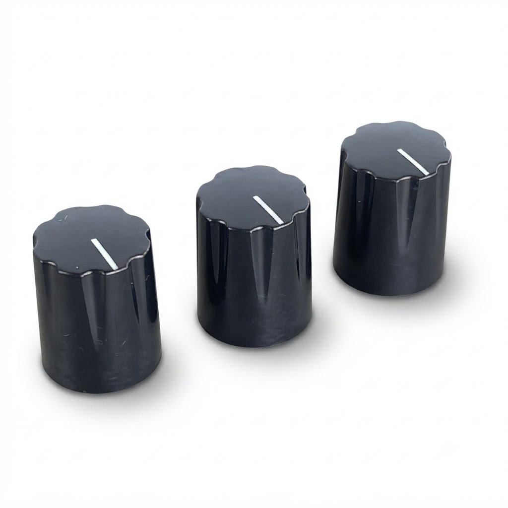 Guitar Pedal Knob - Scalloped Edge, - Set of 3 pcs - Black - BTN-1900H-SB
