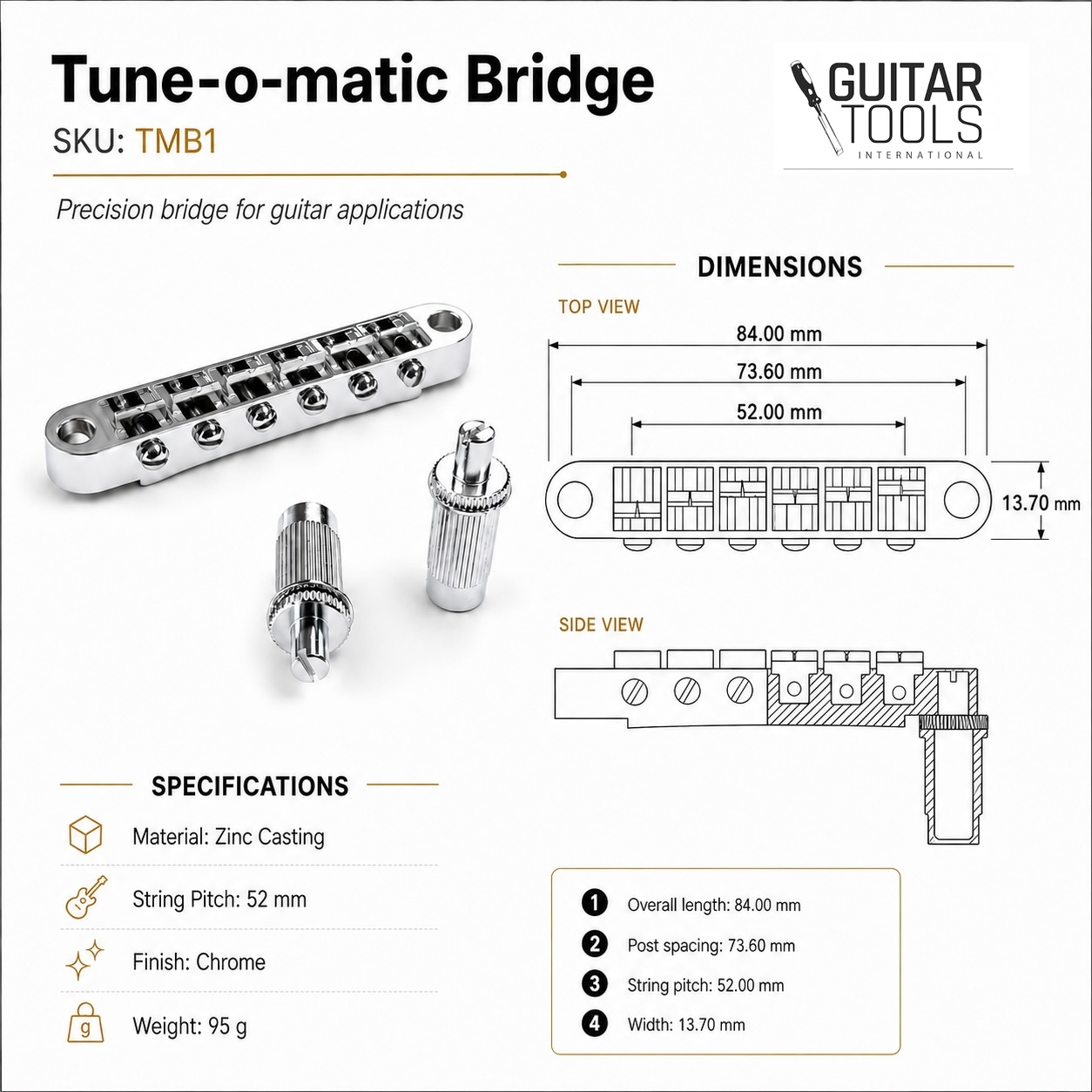 GTI Tune-O-Matic Bridge Chrome – TMB1 - Image 3