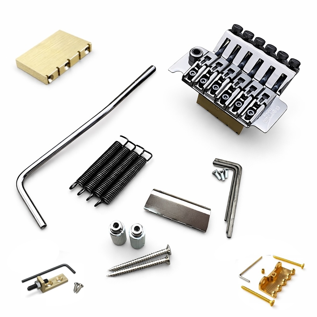 GE1996T Gotoh Floyd Rose Locking Tremolo Set, Chrome + Tremolo Stopper + Brass Spring Claw – PGE1996TC-Set