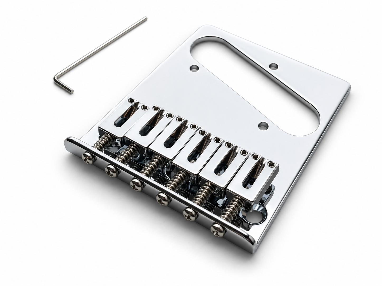 GTI Tele Style 6-Saddle Guitar Bridge Chrome – Steel Plate, Zinc Saddles – TBR1
